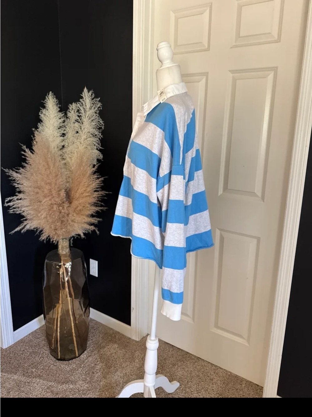 NWT Aerie Sporty Prep Rugby Polo in Blue and Grey Stripe size XL - Picture 6 of 12